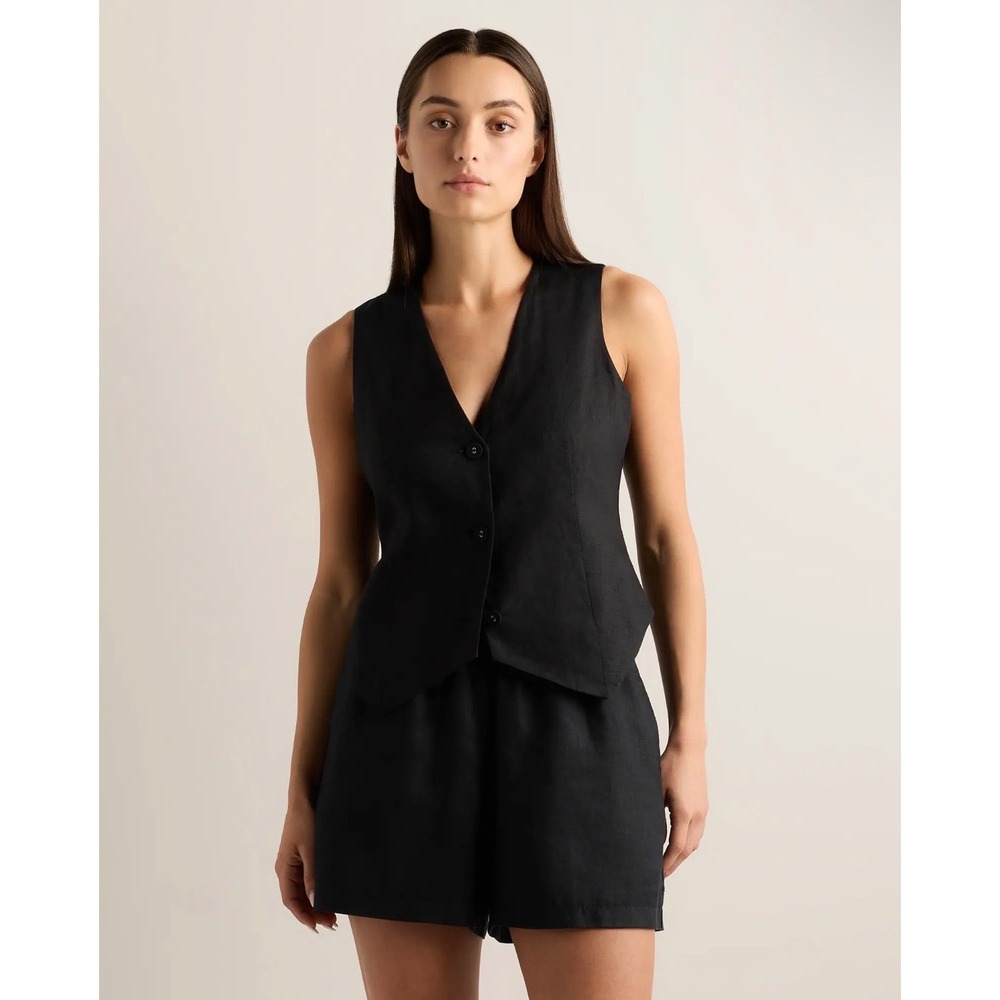 Quince 100% European Linen Black Tailored Vest Size L NWT